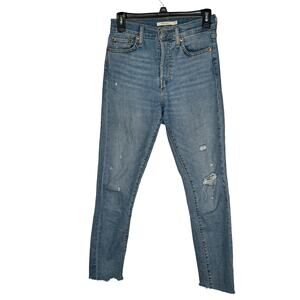 Levi's Women Jeans Wedgie Skinny Button Fly Raw Hem Distressed Denim Blue Small
